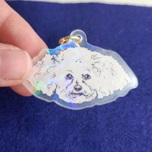 Coton De Tulear Keychain, Holographic Small White Dog Breed Keyring